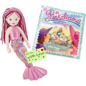 Ganz Girls Mermaid Doll Shelly with Pinkalicious and Aqua, The Mini-Mermaid Book w/Stickers & Gift Tag for Girls who Love Mermaid Adventures