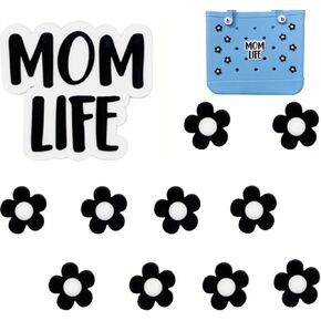Mom Life and Flowers Charms for Bogg Bag Accessories, Insert Accessories Decoration for Bogg Bag Original All Models, Charms for Simply Southern Totes/Beach Tote Bags