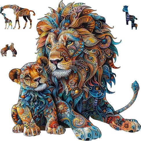 Wooden Puzzles for Adults, Lion Family Jigsaw Puzzles 200 Piece, Unique Shape Puzzles for Adults and Kids, Fun Challenging Puzzles Family Game Gift, Medium Size 10.6 x 11.3 Inches in Saudi Arabia