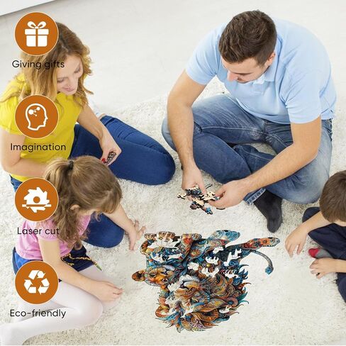 Wooden Puzzles for Adults, Lion Family Jigsaw Puzzles 200 Piece, Unique Shape Puzzles for Adults and Kids, Fun Challenging Puzzles Family Game Gift, Medium Size 10.6 x 11.3 Inches in Saudi Arabia