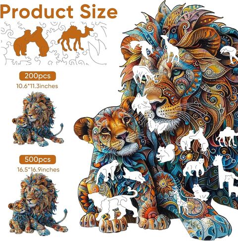 Wooden Puzzles for Adults, Lion Family Jigsaw Puzzles 200 Piece, Unique Shape Puzzles for Adults and Kids, Fun Challenging Puzzles Family Game Gift, Medium Size 10.6 x 11.3 Inches in Saudi Arabia