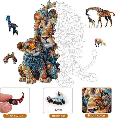 Wooden Puzzles for Adults, Lion Family Jigsaw Puzzles 200 Piece, Unique Shape Puzzles for Adults and Kids, Fun Challenging Puzzles Family Game Gift, Medium Size 10.6 x 11.3 Inches in Saudi Arabia