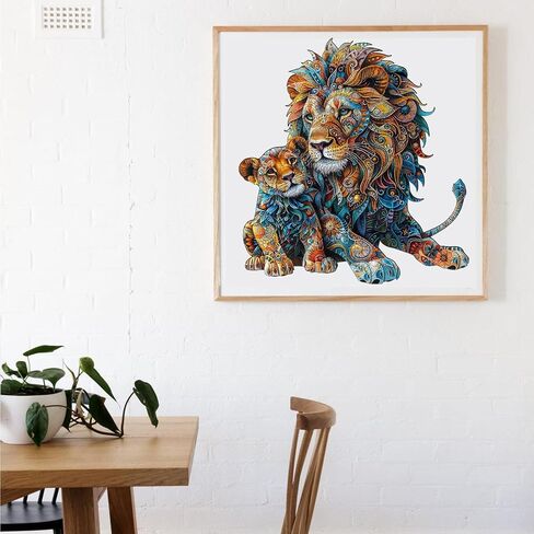 Wooden Puzzles for Adults, Lion Family Jigsaw Puzzles 200 Piece, Unique Shape Puzzles for Adults and Kids, Fun Challenging Puzzles Family Game Gift, Medium Size 10.6 x 11.3 Inches in Saudi Arabia