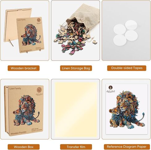 Wooden Puzzles for Adults, Lion Family Jigsaw Puzzles 200 Piece, Unique Shape Puzzles for Adults and Kids, Fun Challenging Puzzles Family Game Gift, Medium Size 10.6 x 11.3 Inches in Saudi Arabia