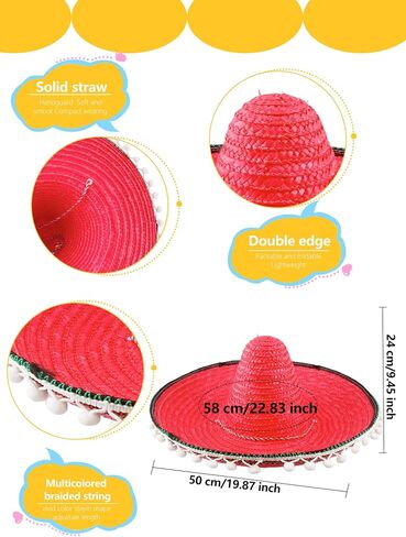 2 Pcs Giant Mexican Sombrero Straw Hat Cinco de Mayo Sombrero Hat Fiesta Sombrero Hat for Adult Teen Mexican Party Favors in Kuwait