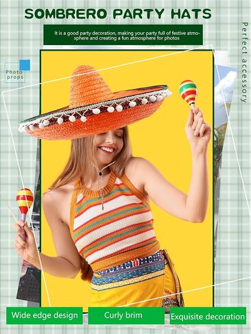 2 Pcs Giant Mexican Sombrero Straw Hat Cinco de Mayo Sombrero Hat Fiesta Sombrero Hat for Adult Teen Mexican Party Favors in Kuwait