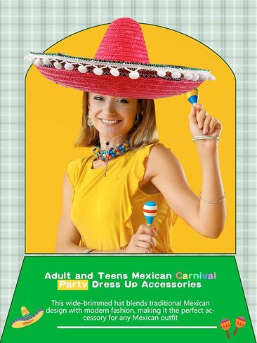2 Pcs Giant Mexican Sombrero Straw Hat Cinco de Mayo Sombrero Hat Fiesta Sombrero Hat for Adult Teen Mexican Party Favors in Kuwait