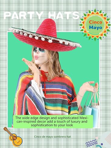 2 Pcs Giant Mexican Sombrero Straw Hat Cinco de Mayo Sombrero Hat Fiesta Sombrero Hat for Adult Teen Mexican Party Favors in Kuwait