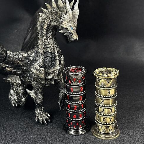 HAOMEJA Metal Spinner Dice 7 في 1 مجموعة نرد DND، نرد الروليت D&D المعدني مع هدية حقيبة عين التنين العشوائية، الزنزانات والتنينات آر بي جي لعب دور النرد (الفضة القديمة) in Kuwait