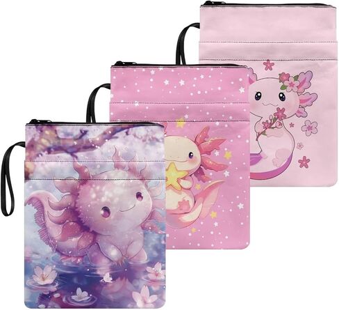COEQINE Axolotl Book Sleeves for Book Protection 3 Pieces Book Lover Reading Book Portable Book Sleeves with Front Pocket for Pen Cell Phone Cute,Pink in Saudi Arabia