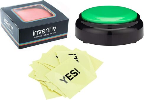Inventiv 30 Second Custom Recordable Talking Button, Record & Playback Your Own Message, Quality Voice Sound Recorder - 15 Phrase Stickers Included (Green) in Saudi Arabia