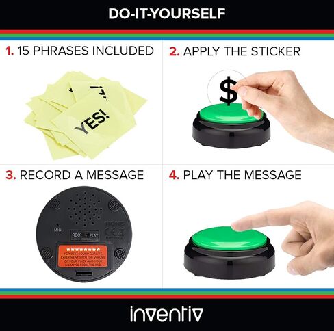 Inventiv 30 Second Custom Recordable Talking Button, Record & Playback Your Own Message, Quality Voice Sound Recorder - 15 Phrase Stickers Included (Green) in Saudi Arabia