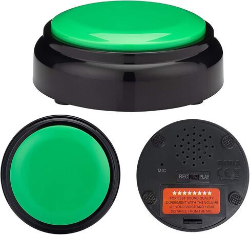 Inventiv 30 Second Custom Recordable Talking Button, Record & Playback Your Own Message, Quality Voice Sound Recorder - 15 Phrase Stickers Included (Green) in Saudi Arabia