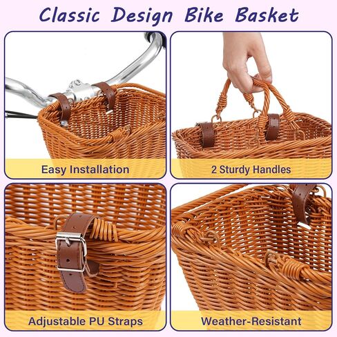 Little World Bike Basket Front Bicycle Bike Baskets for Kids - Handwoven, Detachable Front Handlebar Basket, Ideal for Shopping, Commuting, and Pet Carriers 1 Pack in Saudi Arabia