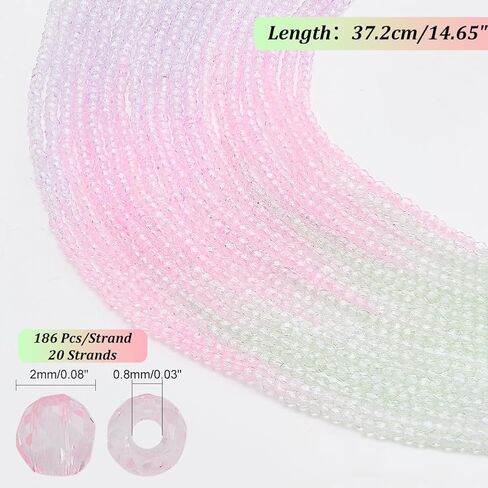 PH PandaHall 3720Pcs 2mm Crystal Faceted Glass Beads, 20 Strands Tiny Loose Spacer Beads Crystal Beads, Small Faceted Gemstone Strands for Bracelets Jewelry Making (Blue Gradient Mix) in Saudi Arabia