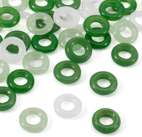 Beadthoven 75Pcs Green Glass Donut Beads 12mm Imitation Jade Crystal Charms for Bracelets Flat Round Disc Circle Ring Large Hole Stone Pendants for Necklace Earrings Jewelry Making DIY Crafts Supplies in Saudi Arabia