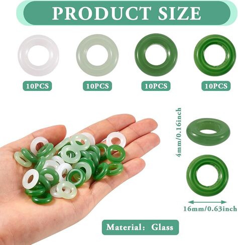 Beadthoven 75Pcs Green Glass Donut Beads 12mm Imitation Jade Crystal Charms for Bracelets Flat Round Disc Circle Ring Large Hole Stone Pendants for Necklace Earrings Jewelry Making DIY Crafts Supplies in Saudi Arabia