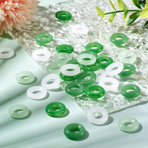 Beadthoven 75Pcs Green Glass Donut Beads 12mm Imitation Jade Crystal Charms for Bracelets Flat Round Disc Circle Ring Large Hole Stone Pendants for Necklace Earrings Jewelry Making DIY Crafts Supplies in Saudi Arabia