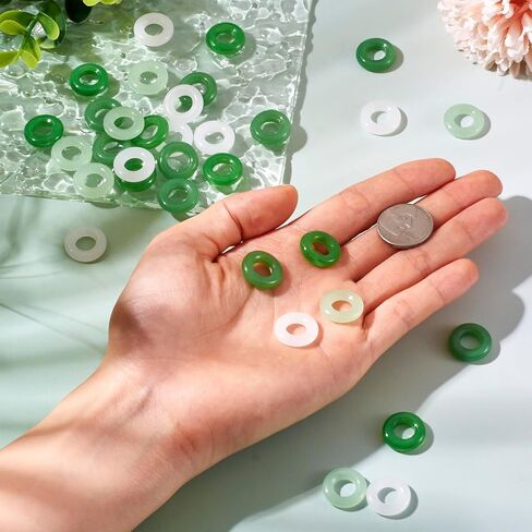 Beadthoven 75Pcs Green Glass Donut Beads 12mm Imitation Jade Crystal Charms for Bracelets Flat Round Disc Circle Ring Large Hole Stone Pendants for Necklace Earrings Jewelry Making DIY Crafts Supplies in Saudi Arabia
