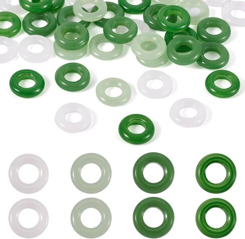 Beadthoven 75Pcs Green Glass Donut Beads 12mm Imitation Jade Crystal Charms for Bracelets Flat Round Disc Circle Ring Large Hole Stone Pendants for Necklace Earrings Jewelry Making DIY Crafts Supplies in Saudi Arabia