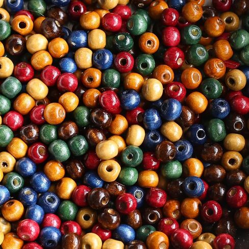 1000 قطعة من الخرز الخشبي بألوان متنوعة 8 مم، خرز خشبي دائري الشكل، خرز فاصل كبير لبيت المزرعة الريفي، خرز خشبي بفتحة كبيرة لصنع المجوهرات، خرز الحرف اليدوية (8 مم) in Kuwait