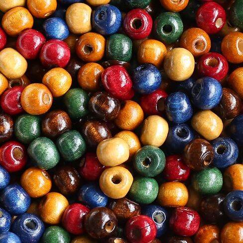 1000 قطعة من الخرز الخشبي بألوان متنوعة 8 مم، خرز خشبي دائري الشكل، خرز فاصل كبير لبيت المزرعة الريفي، خرز خشبي بفتحة كبيرة لصنع المجوهرات، خرز الحرف اليدوية (8 مم) in Kuwait