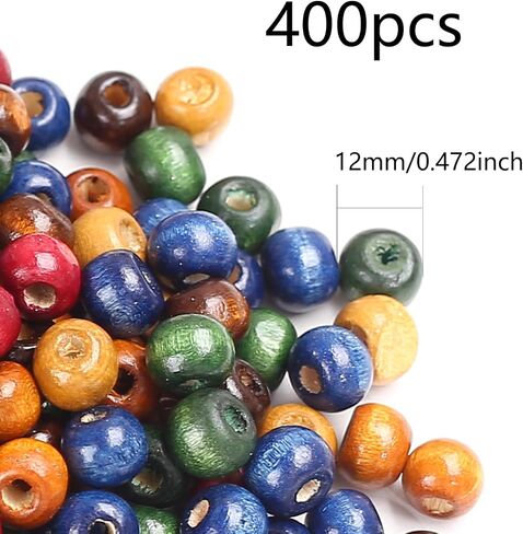 1000 قطعة من الخرز الخشبي بألوان متنوعة 8 مم، خرز خشبي دائري الشكل، خرز فاصل كبير لبيت المزرعة الريفي، خرز خشبي بفتحة كبيرة لصنع المجوهرات، خرز الحرف اليدوية (8 مم) in Kuwait