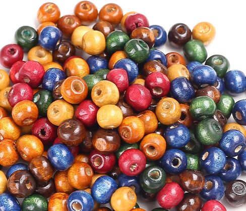 1000 قطعة من الخرز الخشبي بألوان متنوعة 8 مم، خرز خشبي دائري الشكل، خرز فاصل كبير لبيت المزرعة الريفي، خرز خشبي بفتحة كبيرة لصنع المجوهرات، خرز الحرف اليدوية (8 مم) in Kuwait