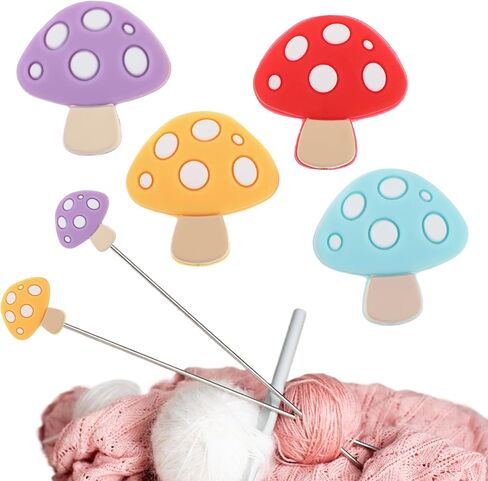 JJUNW 4Pcs Knitting Needle Stoppers, Knitting Accessories and Gadgets, Mushroom Stitch Stoppers Snug Stop, Cute Silicone Knitting Needles Cap for Beginners Knitting Craft DIY Quilting Art(Style A) in Saudi Arabia