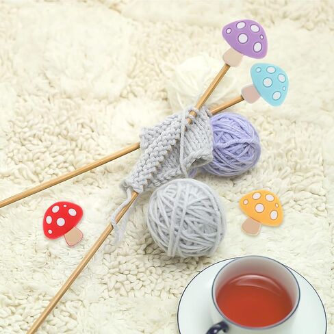 JJUNW 4Pcs Knitting Needle Stoppers, Knitting Accessories and Gadgets, Mushroom Stitch Stoppers Snug Stop, Cute Silicone Knitting Needles Cap for Beginners Knitting Craft DIY Quilting Art(Style A) in Saudi Arabia