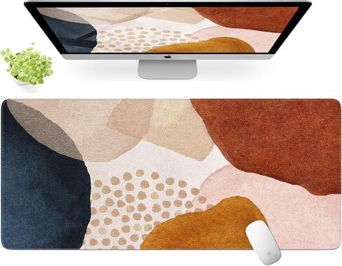 iLeadon Felt Desk Mat, Japanese Sea Wave Large Mouse Pad, No Bad Smell Felt Mouse Pad with Stitched Edges, 3mm Thick 35.4x15.7 inch Felt Desk Pad Mat, Black Mouse Pad for Gaming Work, Black Gold in Saudi Arabia