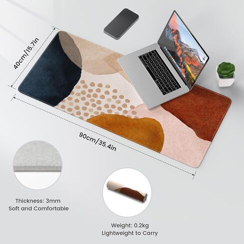 iLeadon Felt Desk Mat, Japanese Sea Wave Large Mouse Pad, No Bad Smell Felt Mouse Pad with Stitched Edges, 3mm Thick 35.4x15.7 inch Felt Desk Pad Mat, Black Mouse Pad for Gaming Work, Black Gold in Saudi Arabia