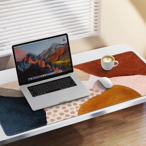 iLeadon Felt Desk Mat, Japanese Sea Wave Large Mouse Pad, No Bad Smell Felt Mouse Pad with Stitched Edges, 3mm Thick 35.4x15.7 inch Felt Desk Pad Mat, Black Mouse Pad for Gaming Work, Black Gold in Saudi Arabia