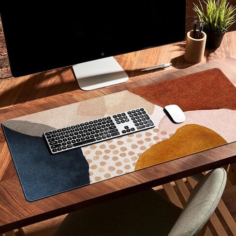 iLeadon Felt Desk Mat, Japanese Sea Wave Large Mouse Pad, No Bad Smell Felt Mouse Pad with Stitched Edges, 3mm Thick 35.4x15.7 inch Felt Desk Pad Mat, Black Mouse Pad for Gaming Work, Black Gold in Saudi Arabia
