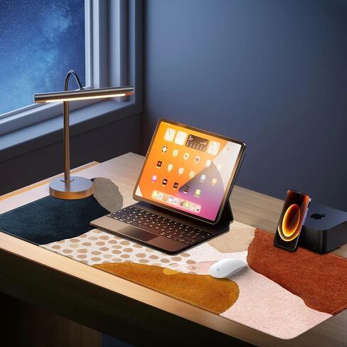 iLeadon Felt Desk Mat, Japanese Sea Wave Large Mouse Pad, No Bad Smell Felt Mouse Pad with Stitched Edges, 3mm Thick 35.4x15.7 inch Felt Desk Pad Mat, Black Mouse Pad for Gaming Work, Black Gold in Saudi Arabia