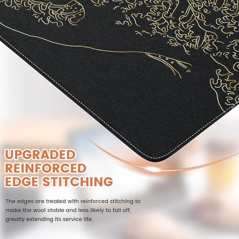 iLeadon Felt Desk Mat, Japanese Sea Wave Large Mouse Pad, No Bad Smell Felt Mouse Pad with Stitched Edges, 3mm Thick 35.4x15.7 inch Felt Desk Pad Mat, Black Mouse Pad for Gaming Work, Black Gold in Saudi Arabia