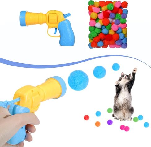 YASUOA Cat Ball Launcher,with 100pcs Cat Toy Balls Fun Cat Ball Toy, Interactive Cat ball Emitter, Automatic Cat ball Blaster Toy, Cat ball Game - Perfect Feline Companion Toy (Yellow) in Saudi Arabia
