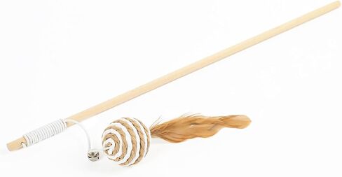 Wood Handle Teathered & Feathered Play Wand Cat Toy (Ball Feather) for All Breed Sizes in Saudi Arabia