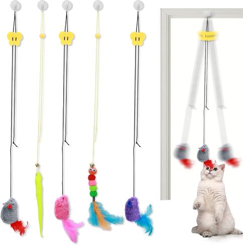 5Pcs Door Hanging Cat Toy, Interactive Cat Toys for Indoor Cats Kitten Toys Cat Feather Toy Cat String Toy Cat Products Cat Teaser Toy That Can Make Sounds in Saudi Arabia