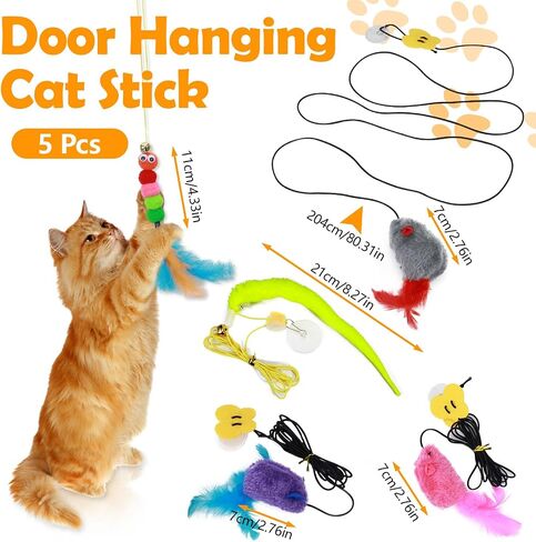 5Pcs Door Hanging Cat Toy, Interactive Cat Toys for Indoor Cats Kitten Toys Cat Feather Toy Cat String Toy Cat Products Cat Teaser Toy That Can Make Sounds in Saudi Arabia