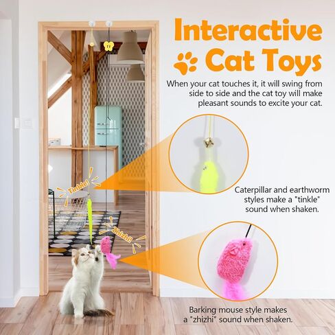 5Pcs Door Hanging Cat Toy, Interactive Cat Toys for Indoor Cats Kitten Toys Cat Feather Toy Cat String Toy Cat Products Cat Teaser Toy That Can Make Sounds in Saudi Arabia