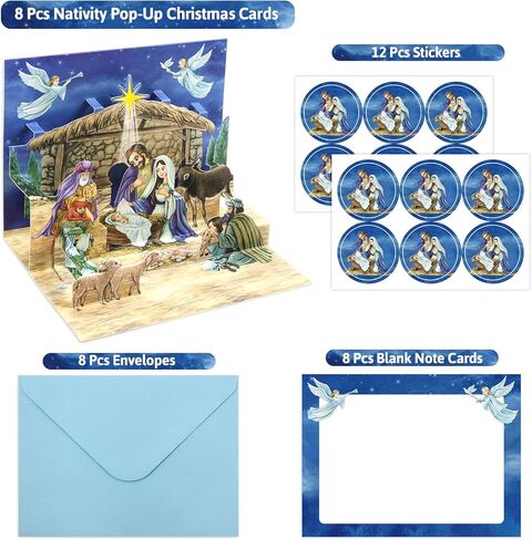 ceiba tree 8Pcs Nativity Christmas Pop Up Cards Holiday Notecards Religious Christian Greeting Cards with Envelopes in Saudi Arabia