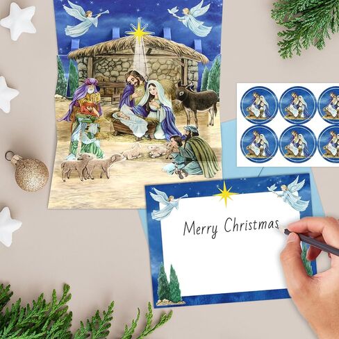 ceiba tree 8Pcs Nativity Christmas Pop Up Cards Holiday Notecards Religious Christian Greeting Cards with Envelopes in Saudi Arabia