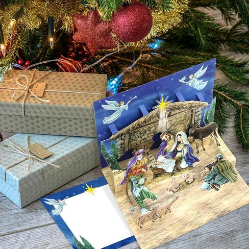 ceiba tree 8Pcs Nativity Christmas Pop Up Cards Holiday Notecards Religious Christian Greeting Cards with Envelopes in Saudi Arabia