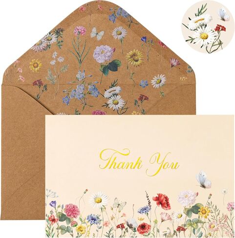 Crisky Vintage Floral Thank You Cards with Envelopes & Stickers 50 Pack Wildflower Thank You Cards Bulk for Birthday, Baby Shower,Bridal Shower, Wedding, Graduation, Business in Saudi Arabia