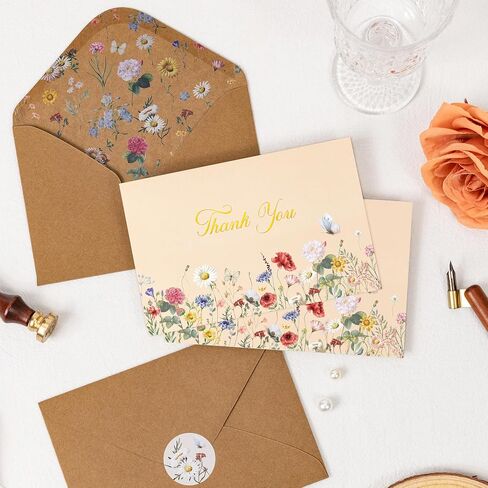Crisky Vintage Floral Thank You Cards with Envelopes & Stickers 50 Pack Wildflower Thank You Cards Bulk for Birthday, Baby Shower,Bridal Shower, Wedding, Graduation, Business in Saudi Arabia