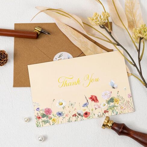 Crisky Vintage Floral Thank You Cards with Envelopes & Stickers 50 Pack Wildflower Thank You Cards Bulk for Birthday, Baby Shower,Bridal Shower, Wedding, Graduation, Business in Saudi Arabia