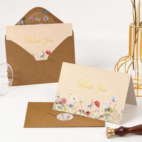 Crisky Vintage Floral Thank You Cards with Envelopes & Stickers 50 Pack Wildflower Thank You Cards Bulk for Birthday, Baby Shower,Bridal Shower, Wedding, Graduation, Business in Saudi Arabia