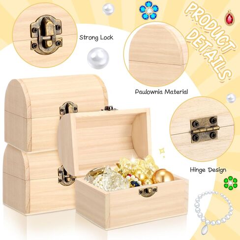 20 قطعة صندوق خشبي غير مكتمل صندوق كنز خشبي مع غطاء مفصلي صغير 4.7 × 3.5 × 3.1 بوصة صندوق كنز لتخزين المجوهرات DIY مصنوعات خشبية غير مكتملة لعيد الشكر وعيد الميلاد (الخشب) in Kuwait