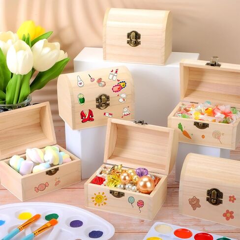20 قطعة صندوق خشبي غير مكتمل صندوق كنز خشبي مع غطاء مفصلي صغير 4.7 × 3.5 × 3.1 بوصة صندوق كنز لتخزين المجوهرات DIY مصنوعات خشبية غير مكتملة لعيد الشكر وعيد الميلاد (الخشب) in Kuwait